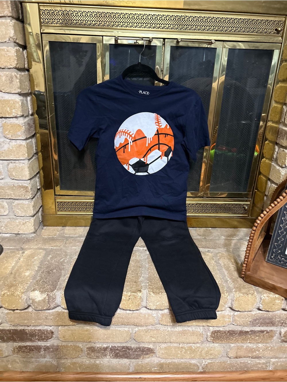 The Children's Place Navy & Orange Soccer Graphic Tshirt and Black Jogging Pants
